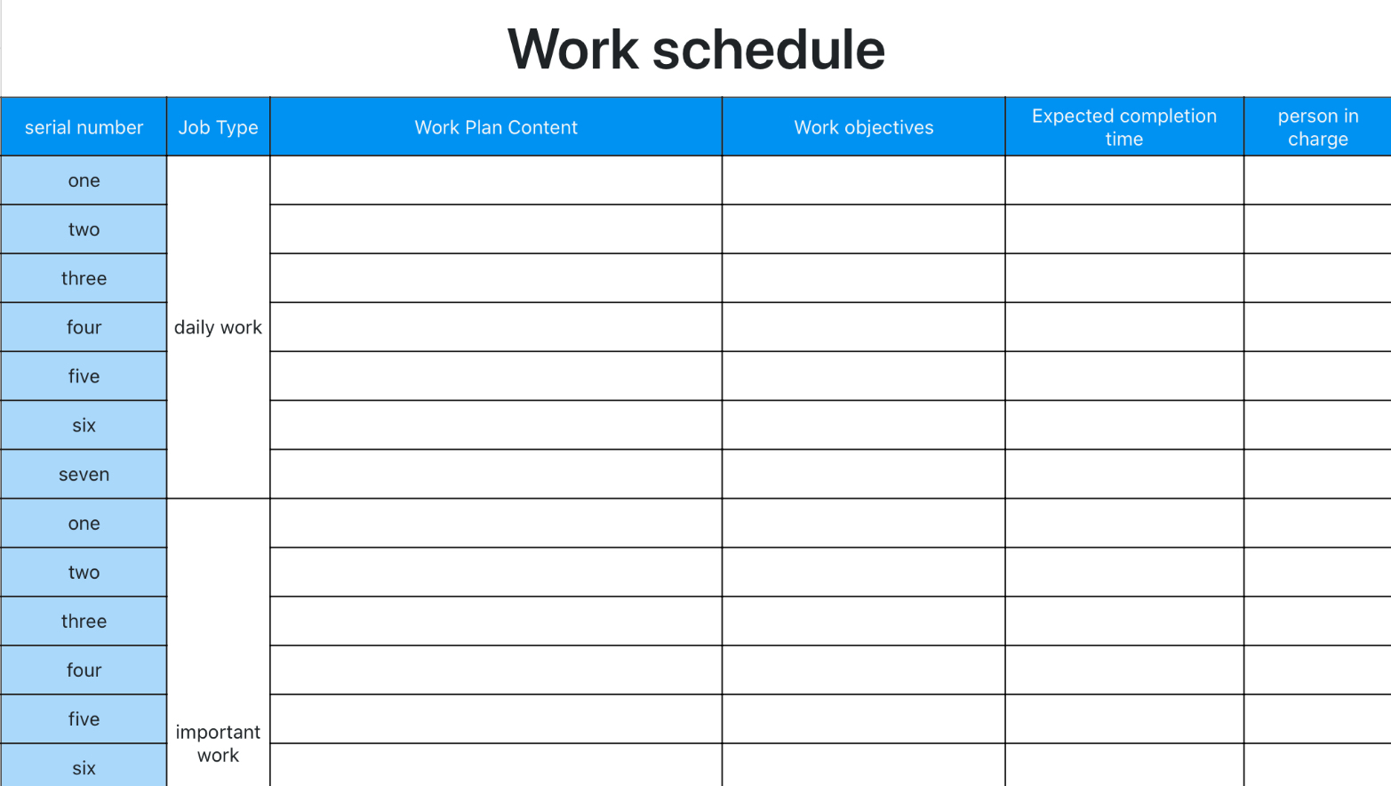 Blue Simple Work Schedule